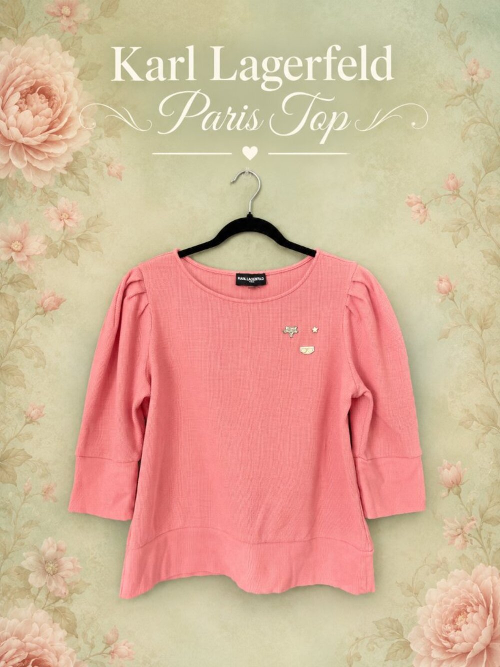 karl Lagerfeld Paris Pink Textured Knit Top with Embellishments